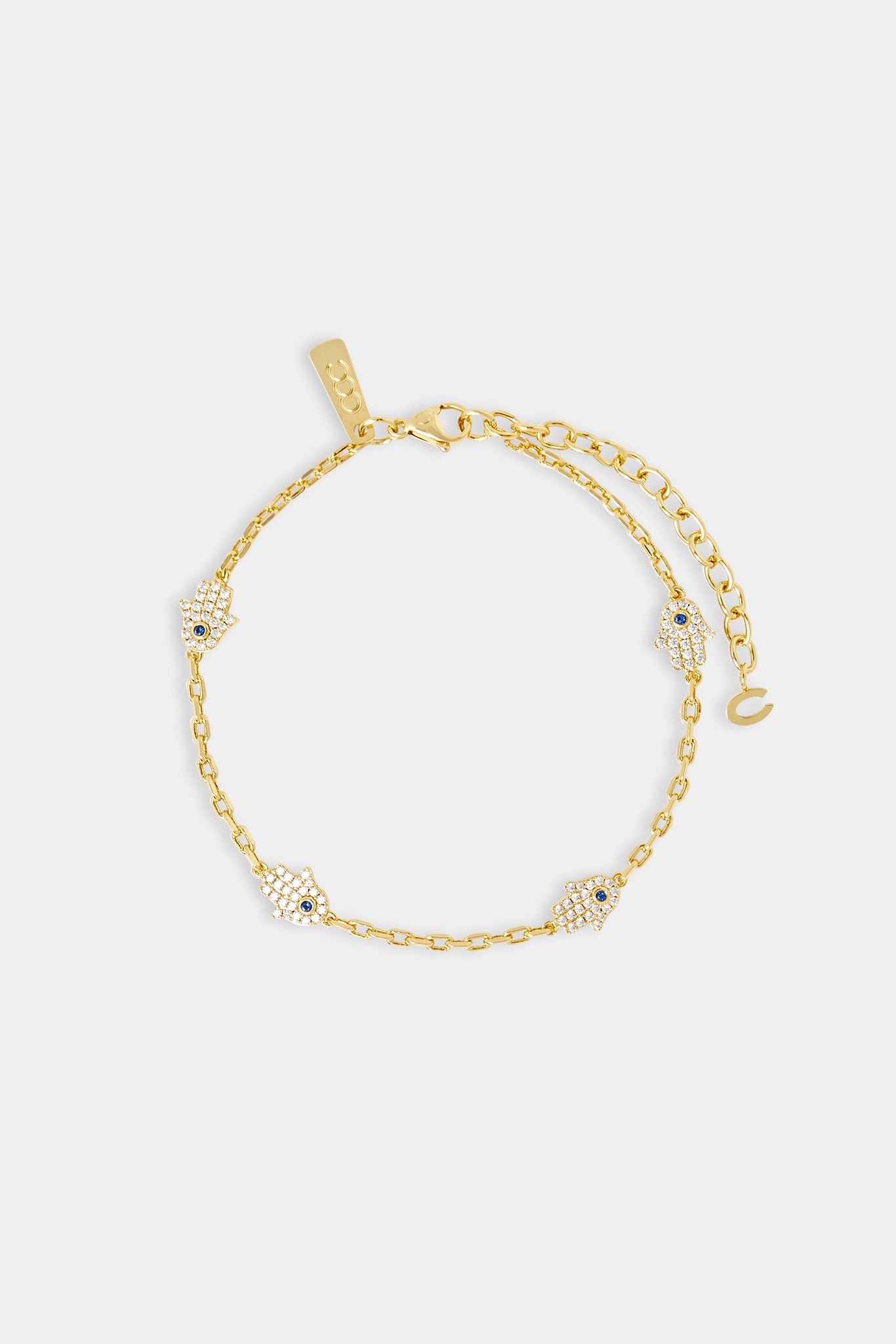 Iced Hamsa Hand Rolo Anklet - 8mm